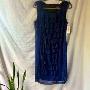Dressbarn Elegant Ruffle Midi Dress sleeveless Navy Blue women’s size 10